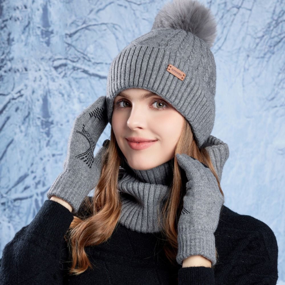 3pcs Hiking Solid Color Hat Sc - Wool Glove Lined บทวิจารณ์และราคา
