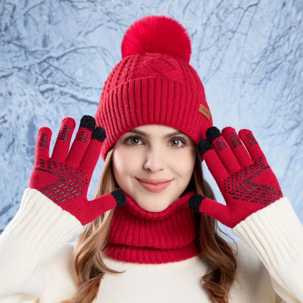 3pcs Hiking Solid Color Hat Sc - Wool Glove Lined บทวิจารณ์และราคา