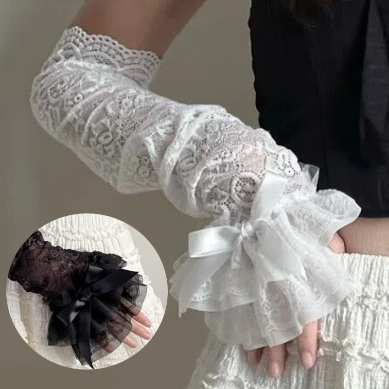 Hollow Out Lace Long Arm Sleev - Fingerless Glove Knit บทวิจารณ์และราคา