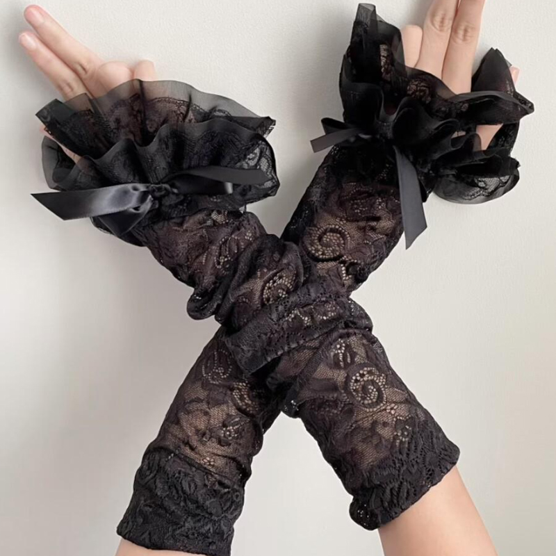 Hollow Out Lace Long Arm Sleev - Fingerless Glove Knit บทวิจารณ์และราคา