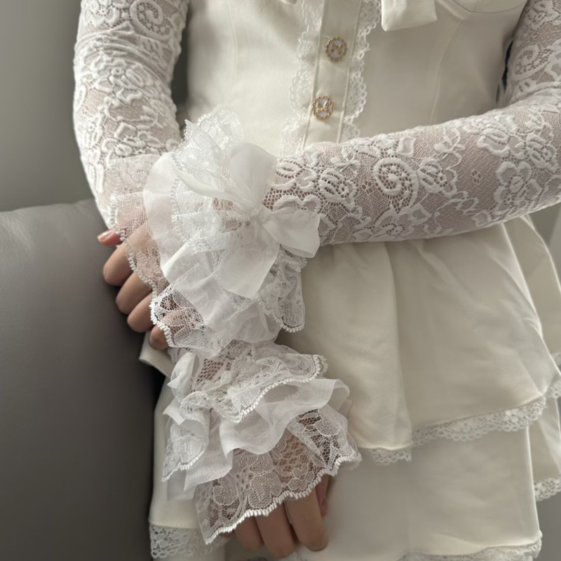 Hollow Out Lace Long Arm Sleev - Fingerless Glove Knit บทวิจารณ์และราคา