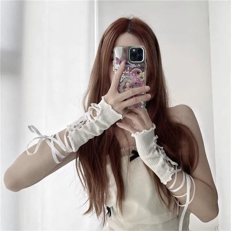 Women Lace‑Up Fingerless Arm S - Fingerless Glove Knit บทวิจารณ์และราคา