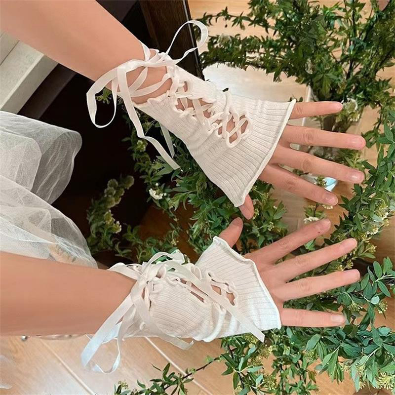 Women Lace‑Up Fingerless Arm S - Fingerless Glove Knit บทวิจารณ์และราคา