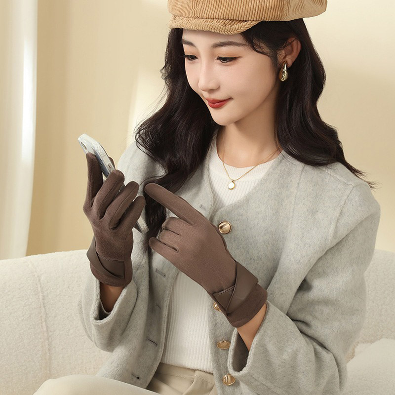 1 Pair Suede Gloves For Women  - Leather Driving Glove บทวิจารณ์และราคา