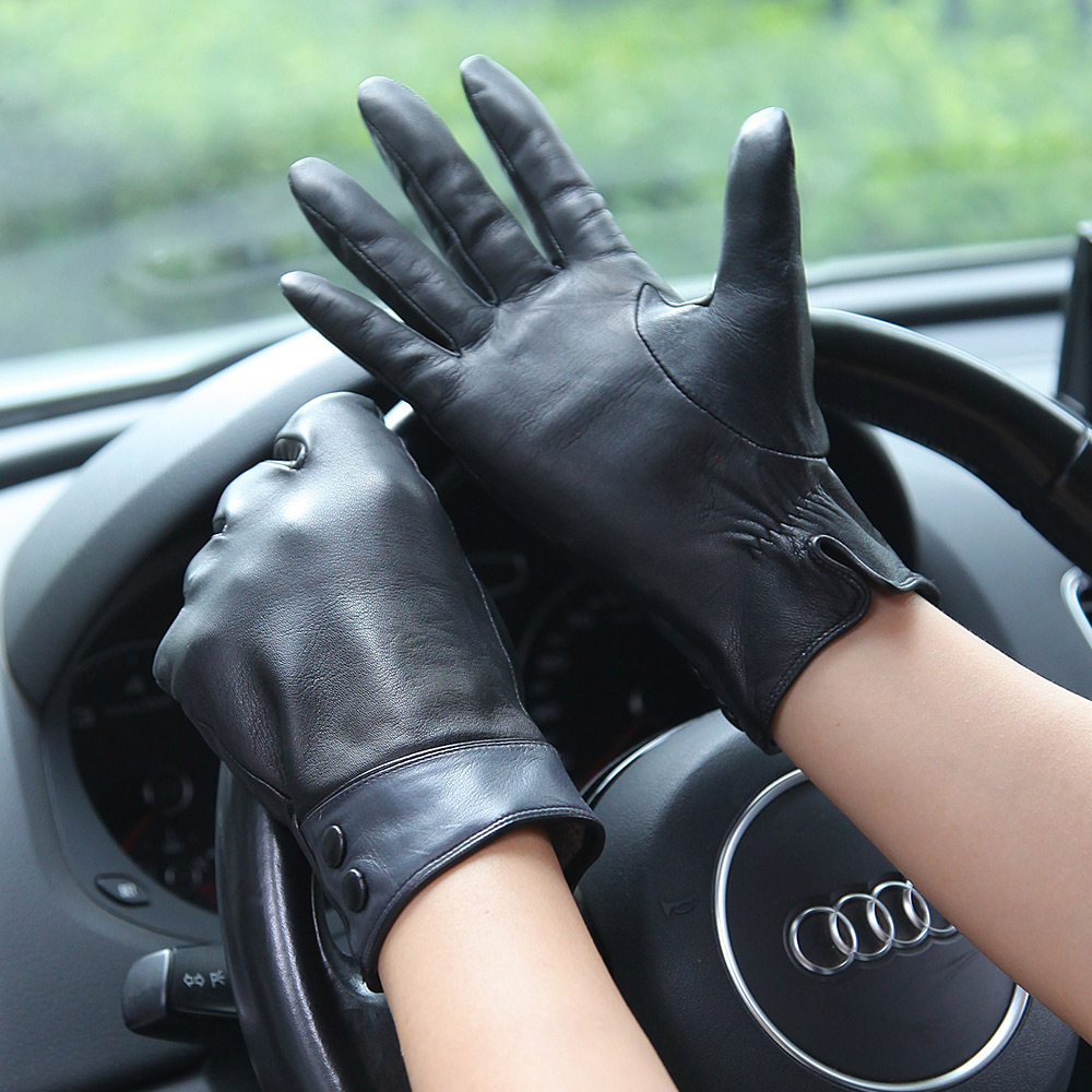 Fashion Black Real Leather Glo - Wool Glove Lined บทวิจารณ์และราคา