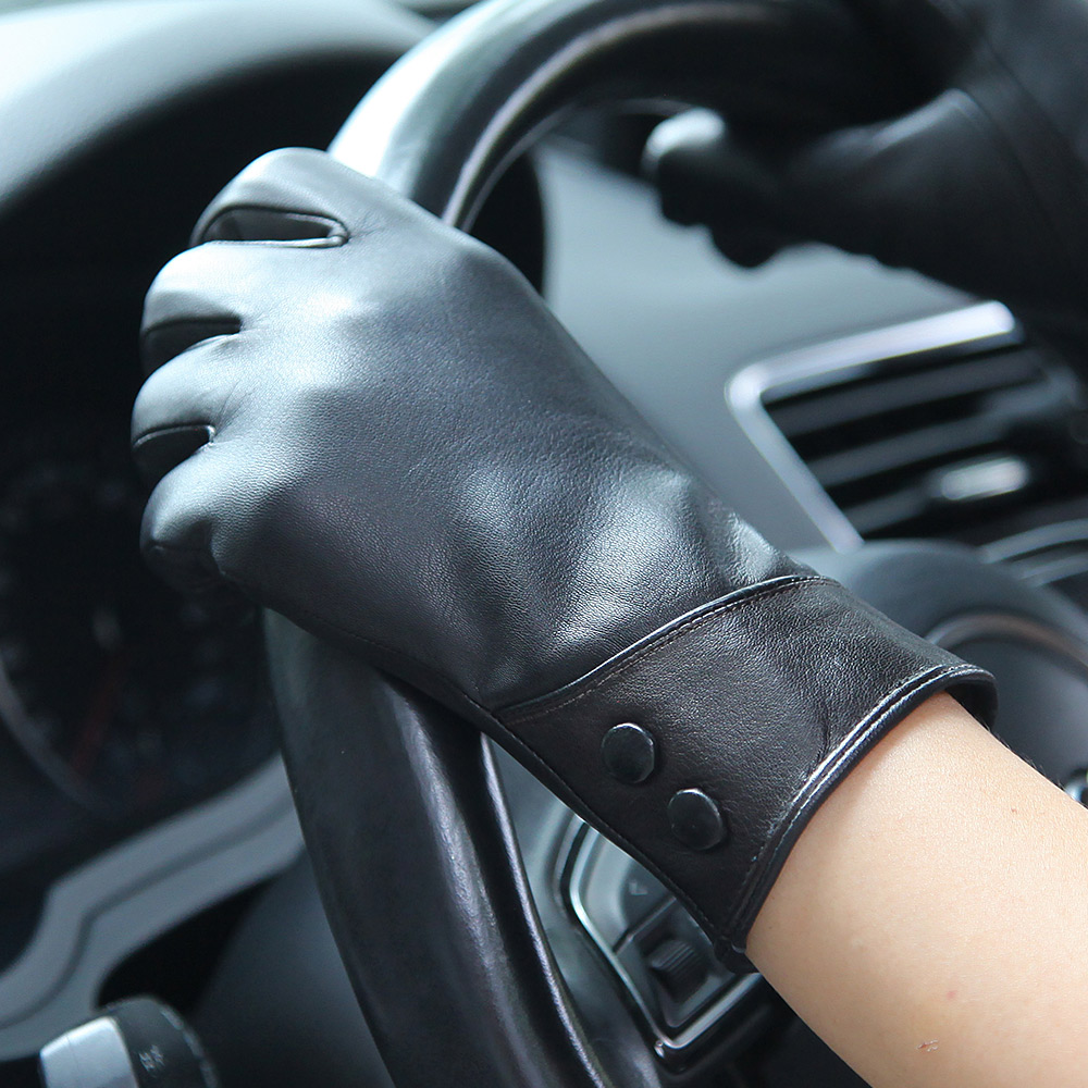 Fashion Black Real Leather Glo - Wool Glove Lined บทวิจารณ์และราคา