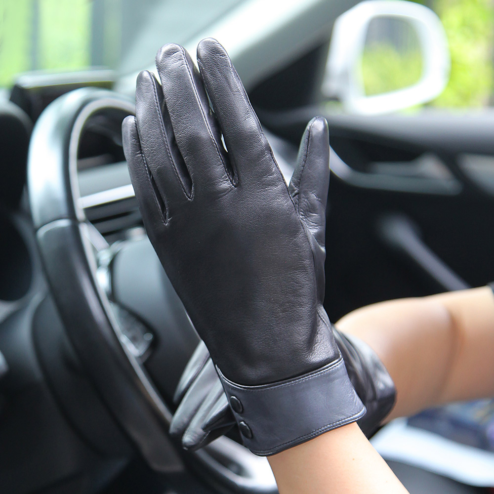 Fashion Black Real Leather Glo - Wool Glove Lined บทวิจารณ์และราคา