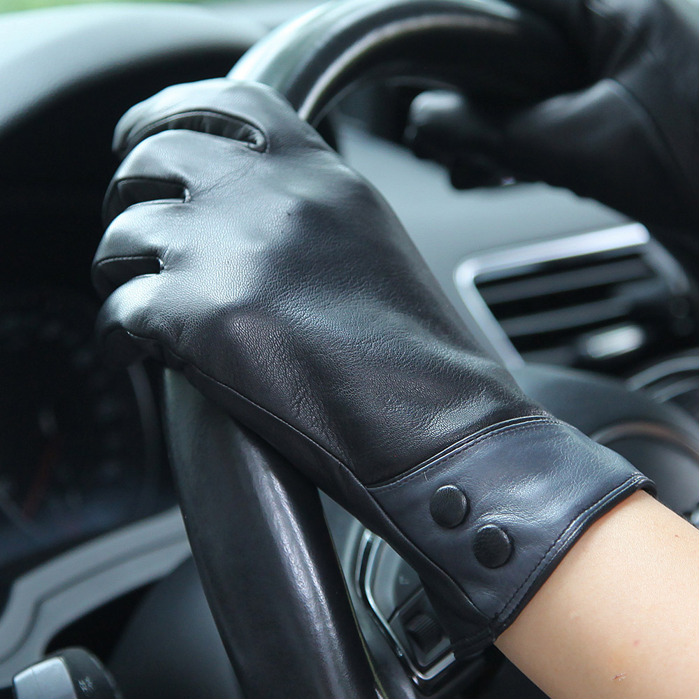 Fashion Black Real Leather Glo - Wool Glove Lined บทวิจารณ์และราคา