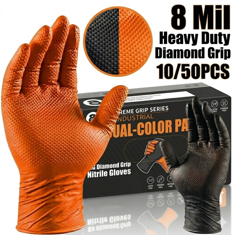 Heavy Duty Orange Nitrile Glov - Nitrile Mechanic Glove บทวิจารณ์และราคา