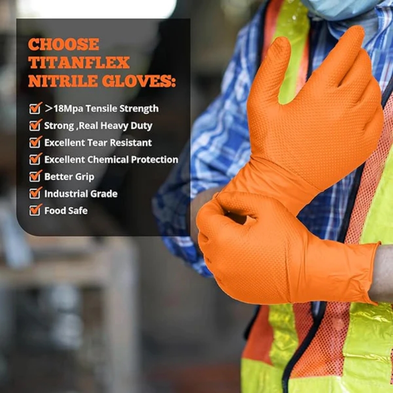 Heavy Duty Orange Nitrile Glov - Nitrile Mechanic Glove บทวิจารณ์และราคา