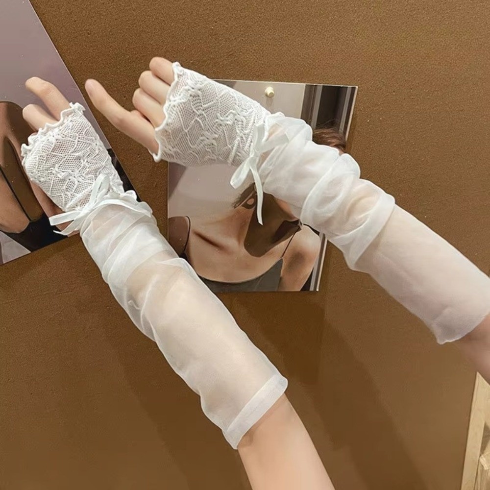 Y2K Lace Ruffle Mesh Gloves Sh - Fingerless Glove Knit บทวิจารณ์และราคา