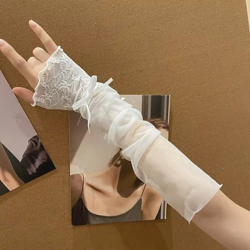 Y2K Lace Ruffle Mesh Gloves Sh - Fingerless Glove Knit บทวิจารณ์และราคา