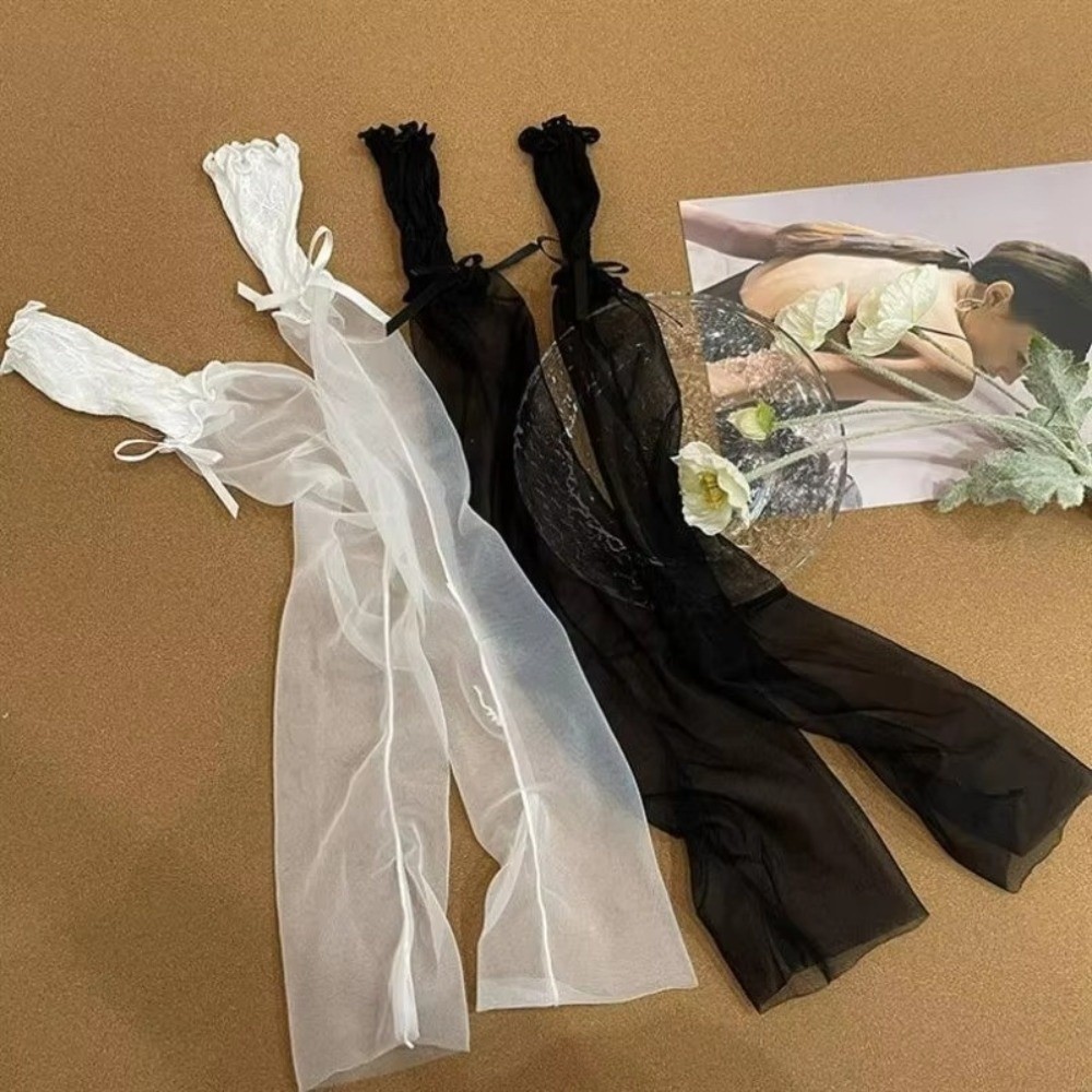 Y2K Lace Ruffle Mesh Gloves Sh - Fingerless Glove Knit บทวิจารณ์และราคา