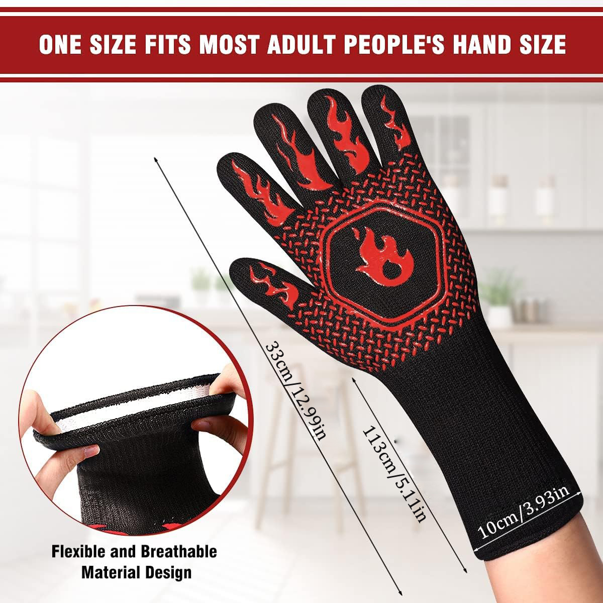 BBQ Grill Gloves High Temp Res - Oven Mitt Silicone บทวิจารณ์และราคา