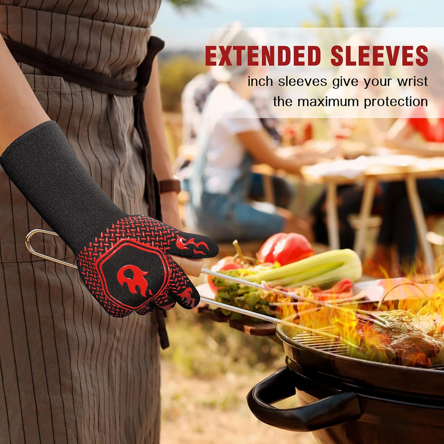 BBQ Grill Gloves High Temp Res - Oven Mitt Silicone บทวิจารณ์และราคา