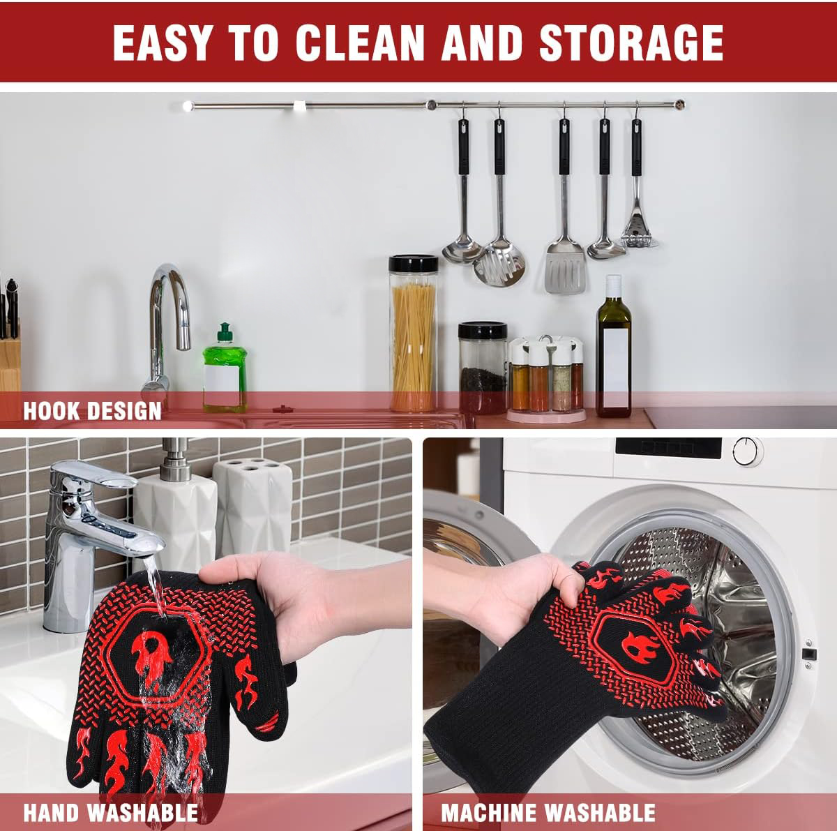 BBQ Grill Gloves High Temp Res - Oven Mitt Silicone บทวิจารณ์และราคา
