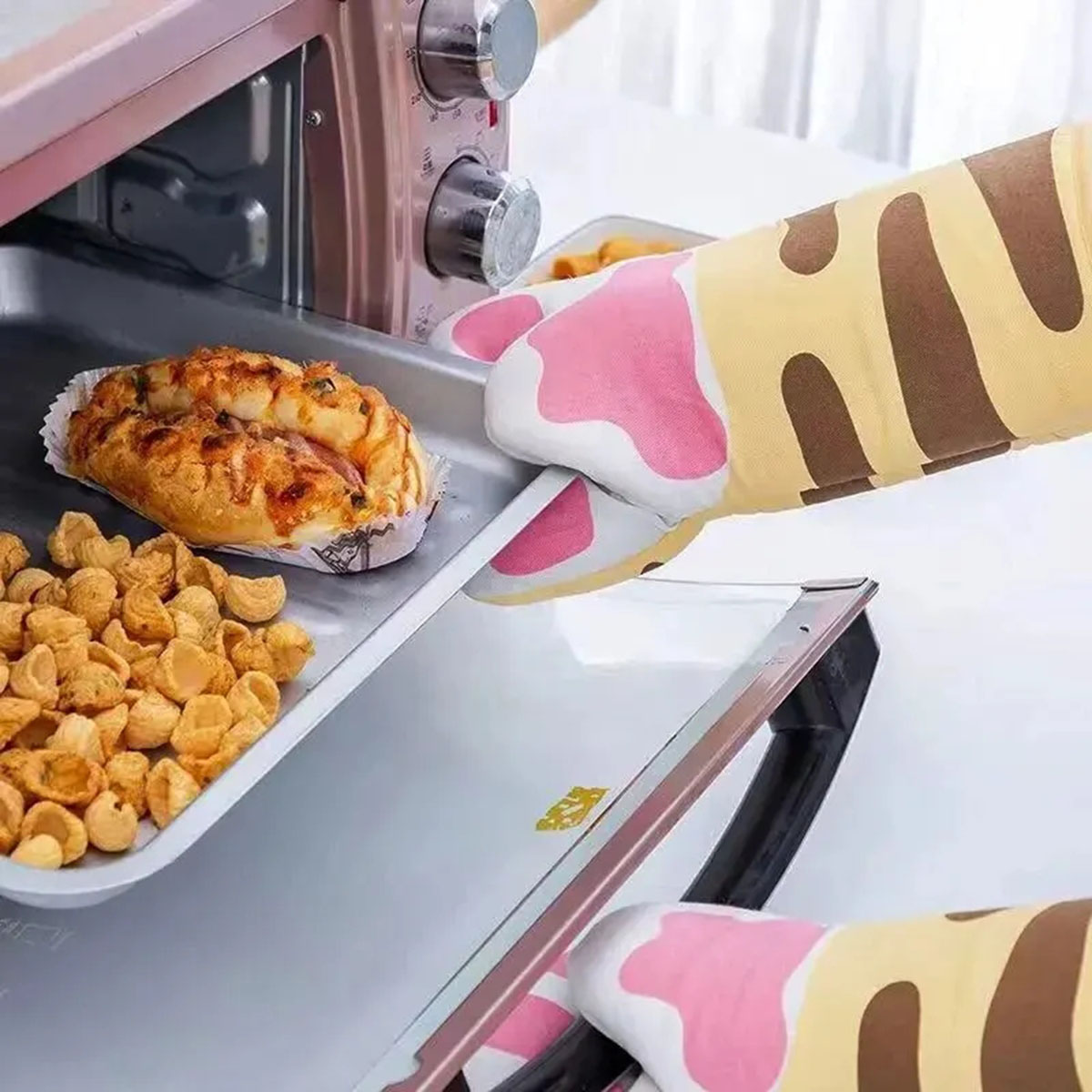 Microwave Long Cotton Gloves C - Oven Mitt Silicone บทวิจารณ์และราคา