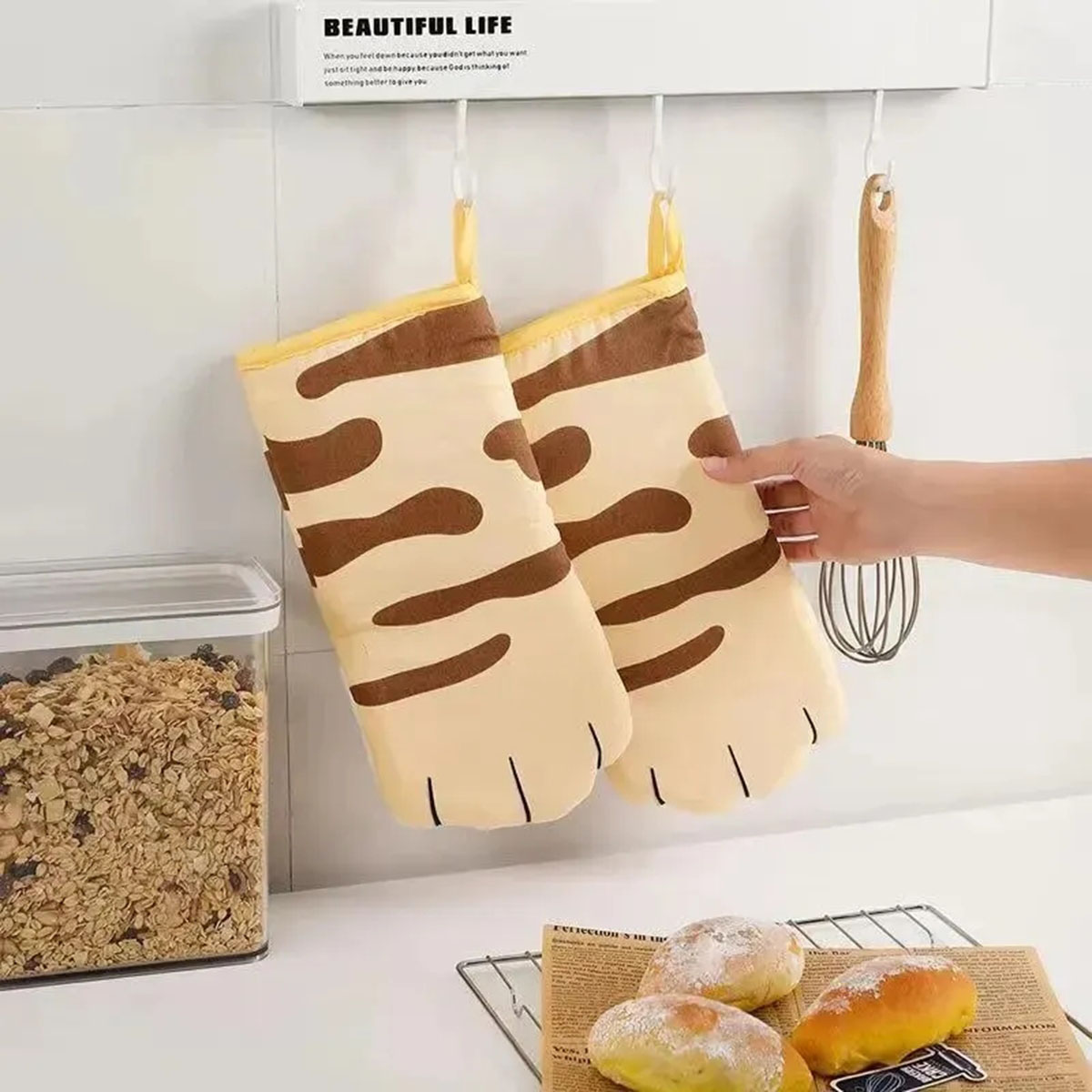 Microwave Long Cotton Gloves C - Oven Mitt Silicone บทวิจารณ์และราคา