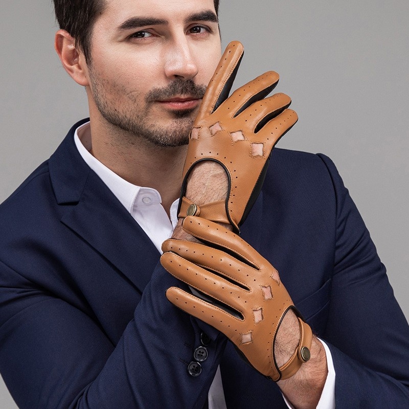 Men Leather Gloves Motorcycle  - Leather Driving Glove บทวิจารณ์และราคา