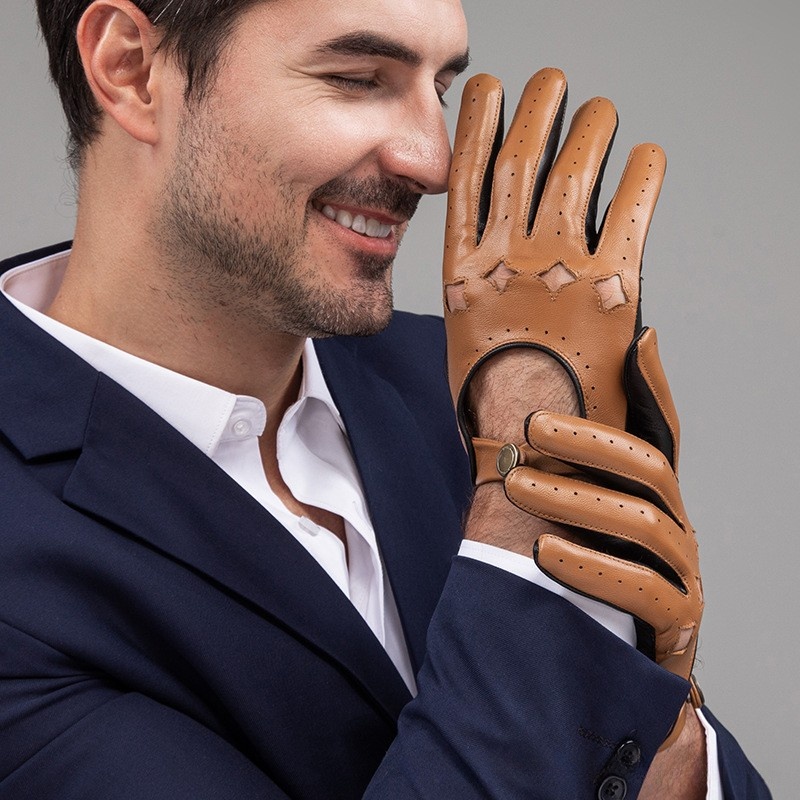 Men Leather Gloves Motorcycle  - Leather Driving Glove บทวิจารณ์และราคา