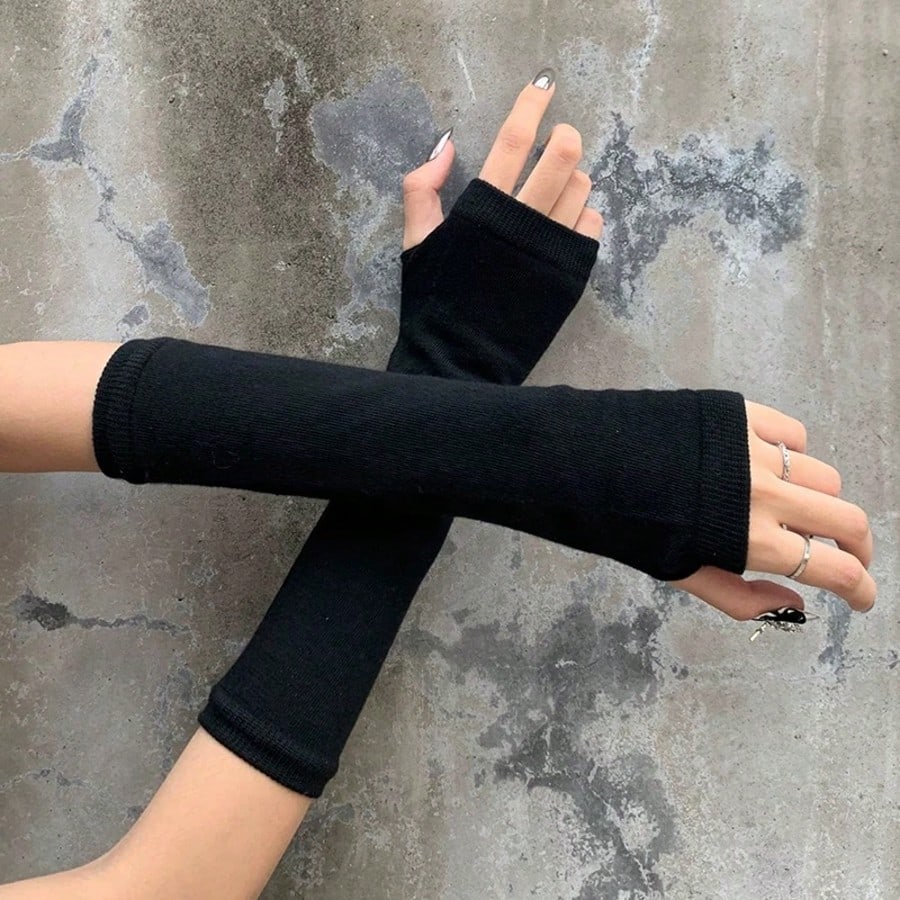 1 Pair Y2K Punk Striped Knitte - Fingerless Glove Knit บทวิจารณ์และราคา