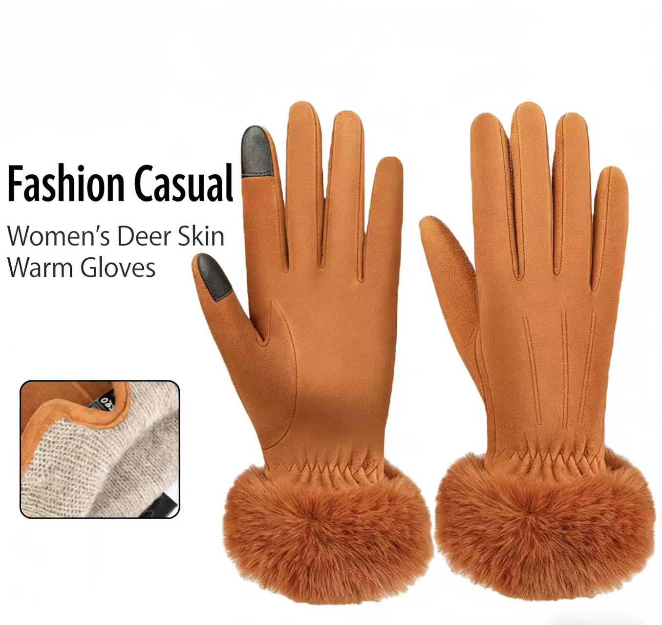 Women's Deerskin Warm Gloves A - Wool Glove Lined บทวิจารณ์และราคา