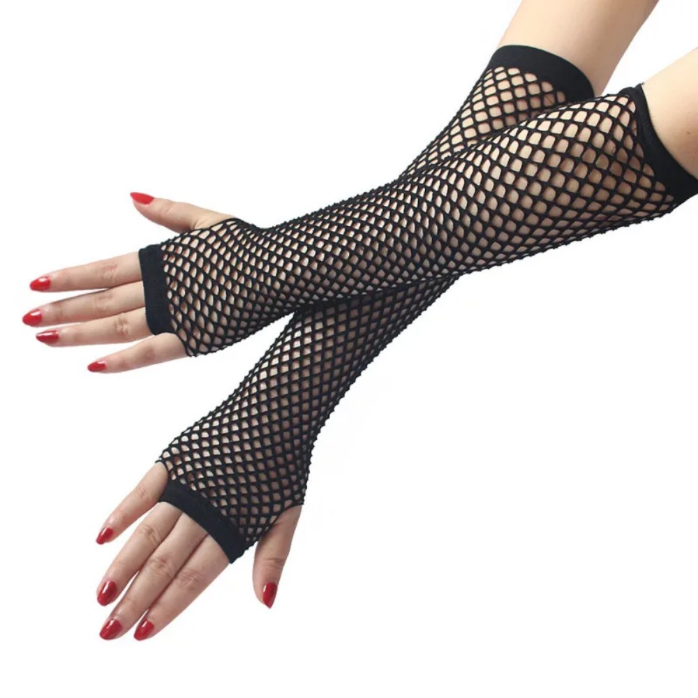 Women Neon Fishnet Long Finger - Fingerless Glove Knit บทวิจารณ์และราคา