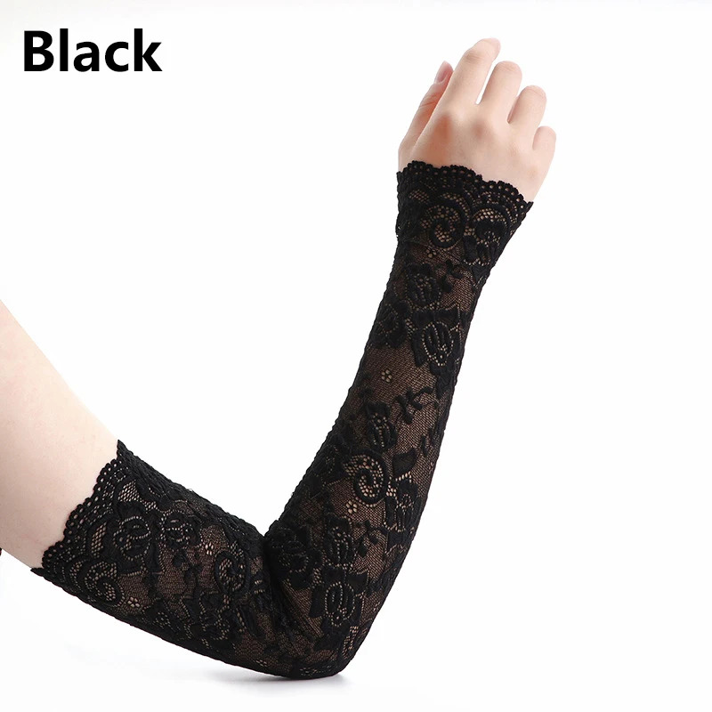 1 Pair  Sunscreen Lace Arm Sle - Fingerless Glove Knit บทวิจารณ์และราคา