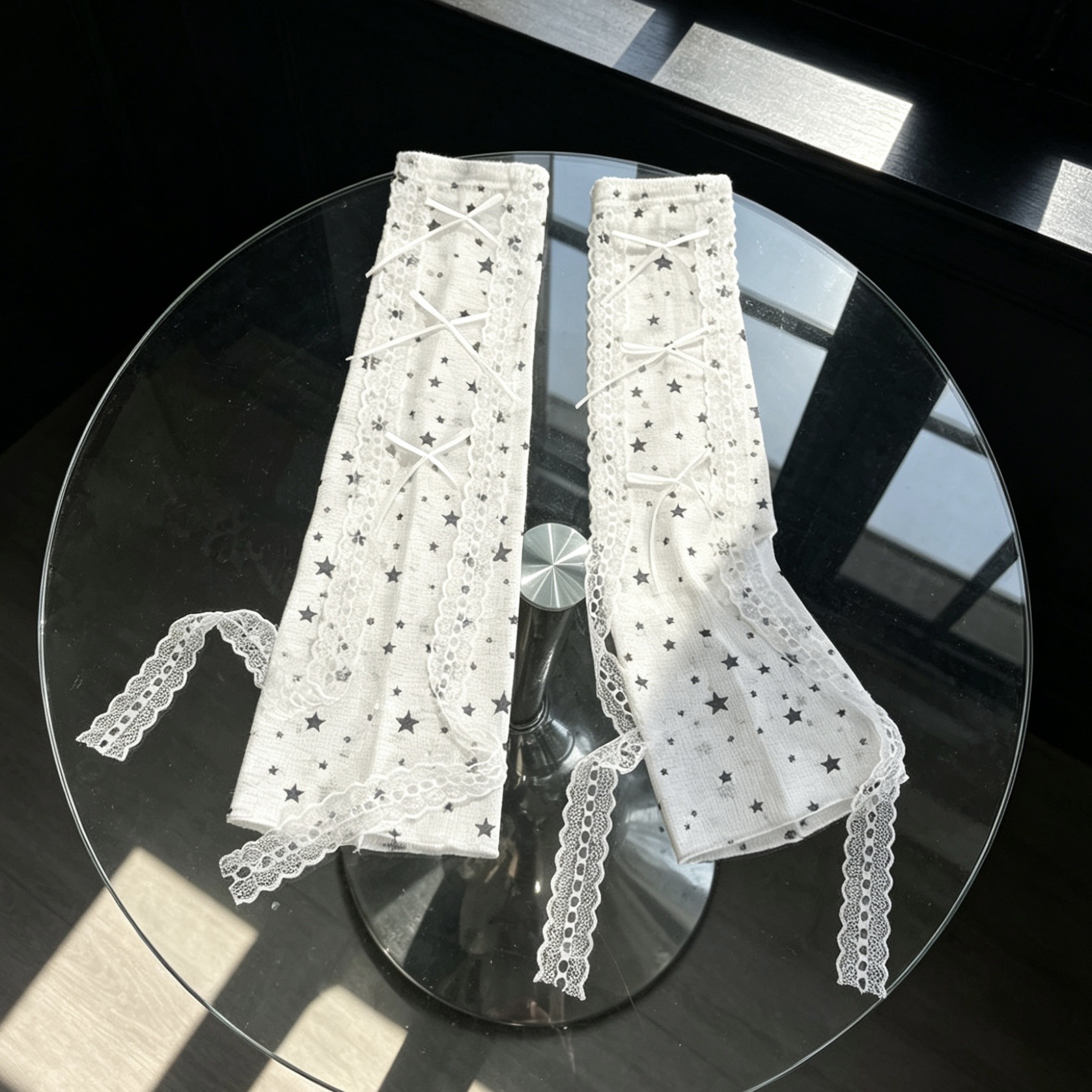 Kawaii Star Print Lace Arm Sle - Fingerless Glove Knit บทวิจารณ์และราคา