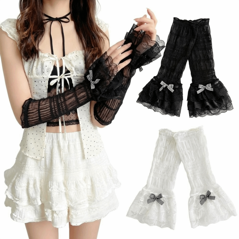 1 Pair Thin Lace Lace Arm Slee - Fingerless Glove Knit บทวิจารณ์และราคา