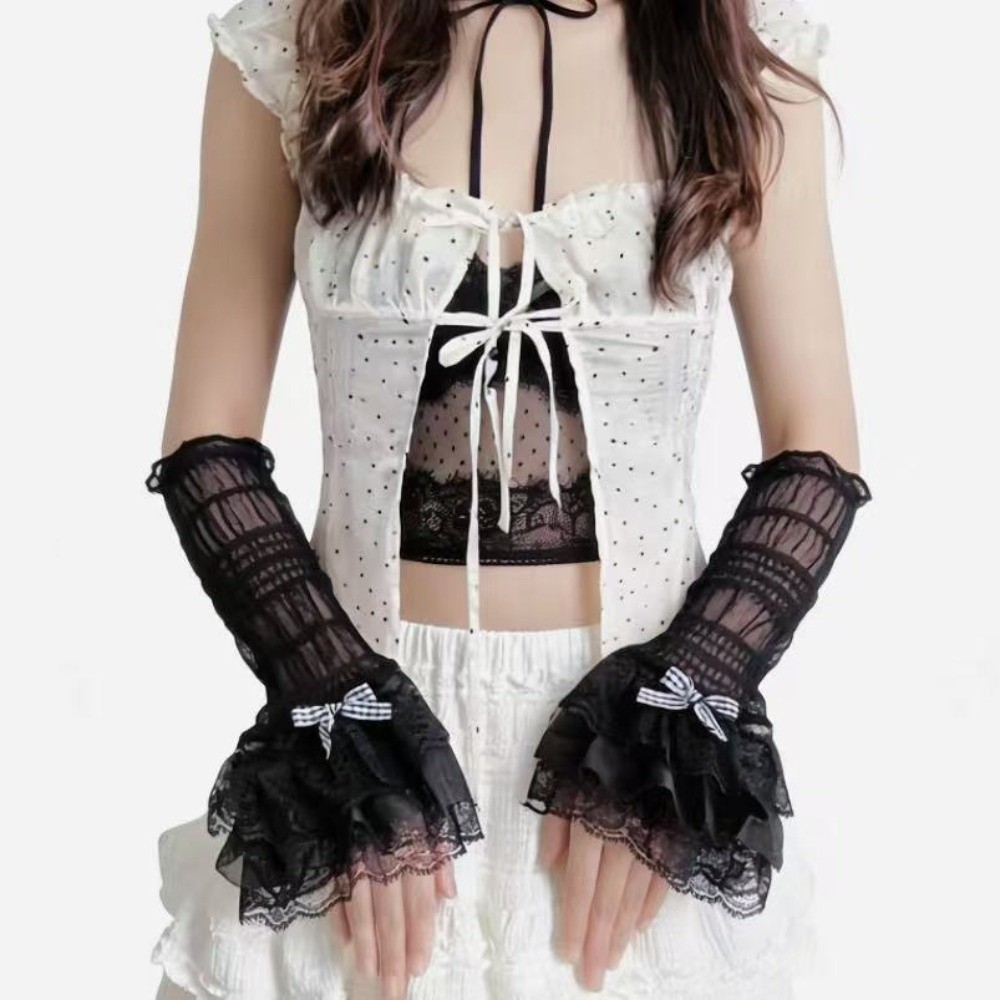 1 Pair Thin Lace Lace Arm Slee - Fingerless Glove Knit บทวิจารณ์และราคา