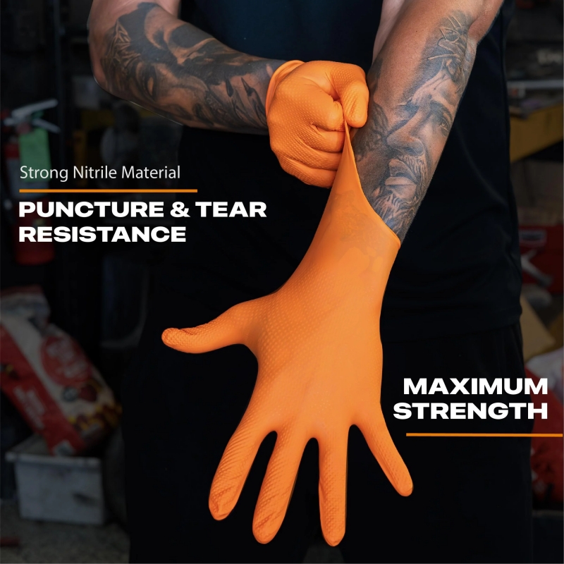 Heavy Duty Orange Nitrile Glov - Nitrile Mechanic Glove บทวิจารณ์และราคา