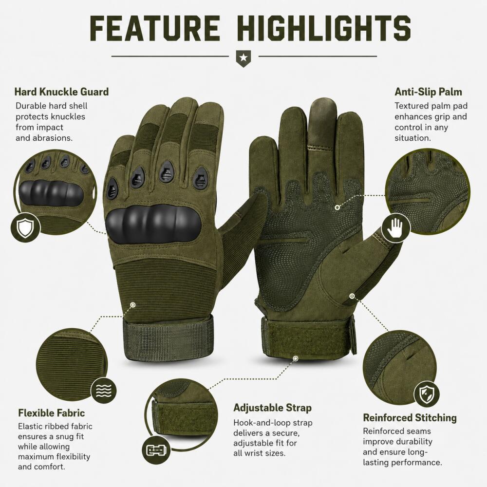 Full Finger Tactical Gloves wi - Motorcycle Glove Knuckle บทวิจารณ์และราคา