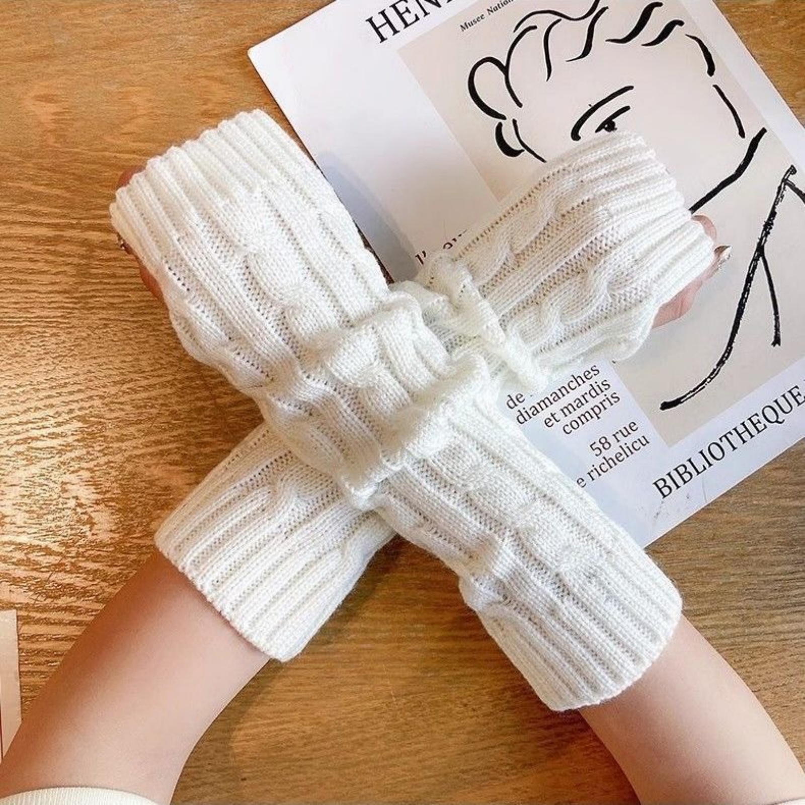 2PCS Cable Knit Fingerless Glo - Fingerless Glove Knit บทวิจารณ์และราคา