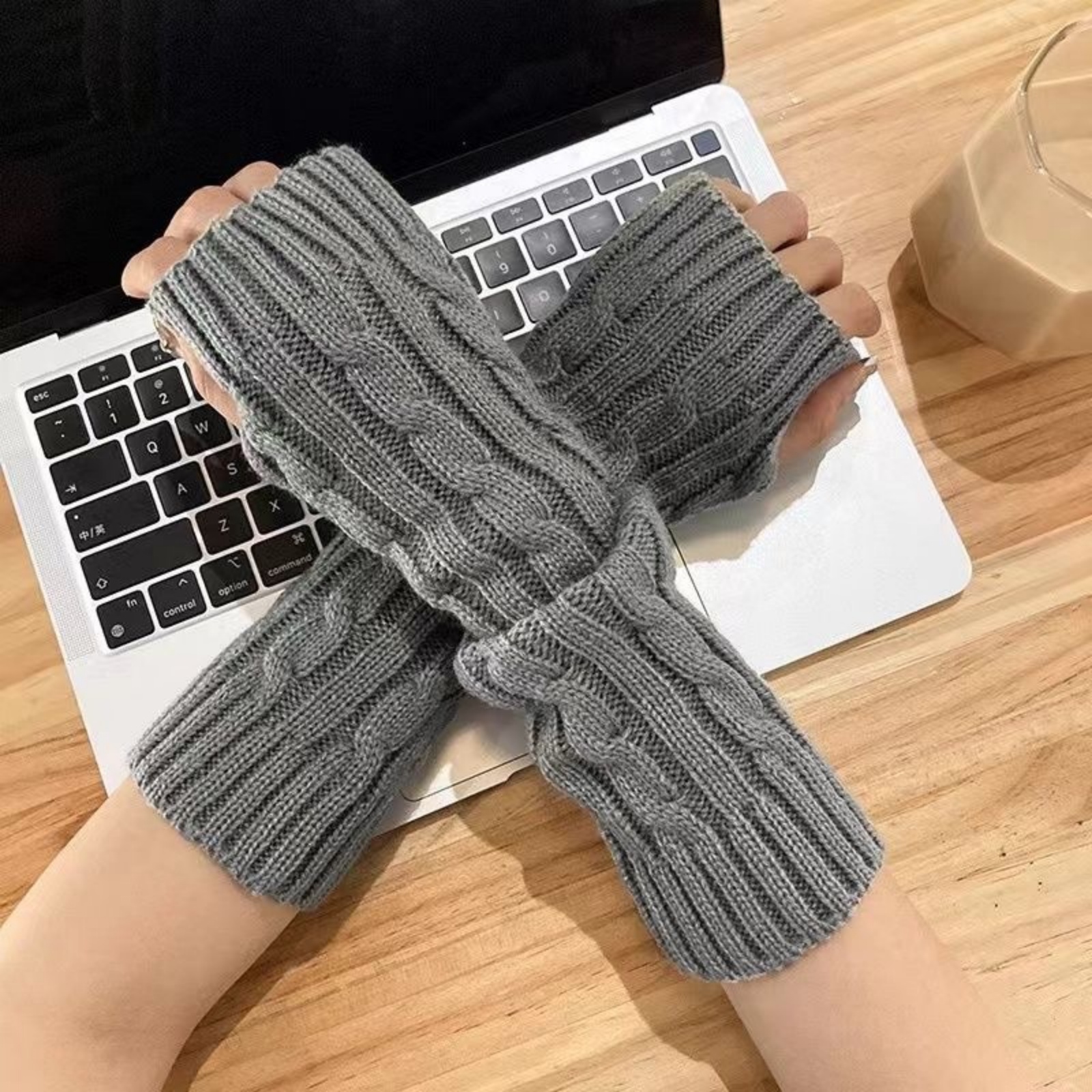 2PCS Cable Knit Fingerless Glo - Fingerless Glove Knit บทวิจารณ์และราคา