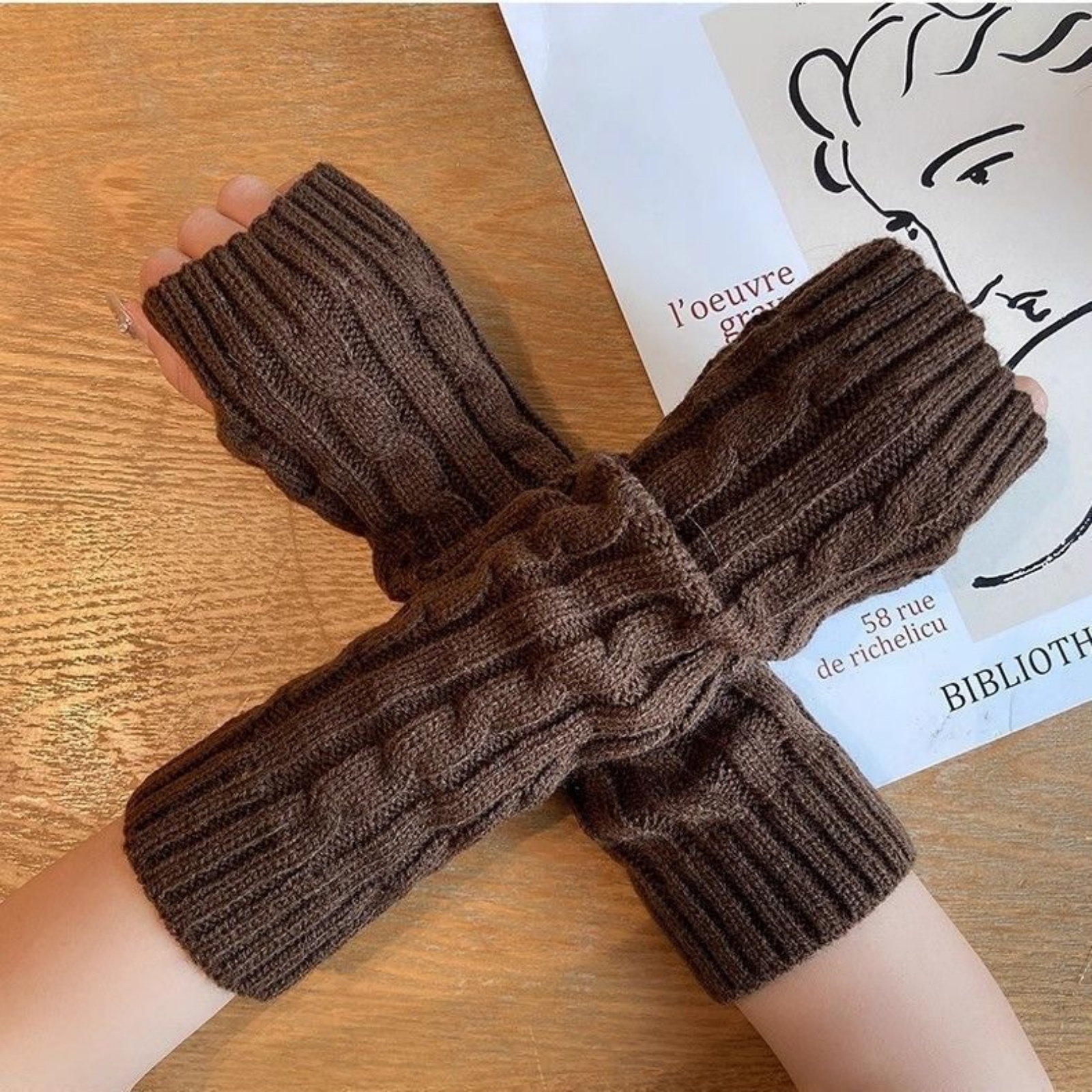 2PCS Cable Knit Fingerless Glo - Fingerless Glove Knit บทวิจารณ์และราคา