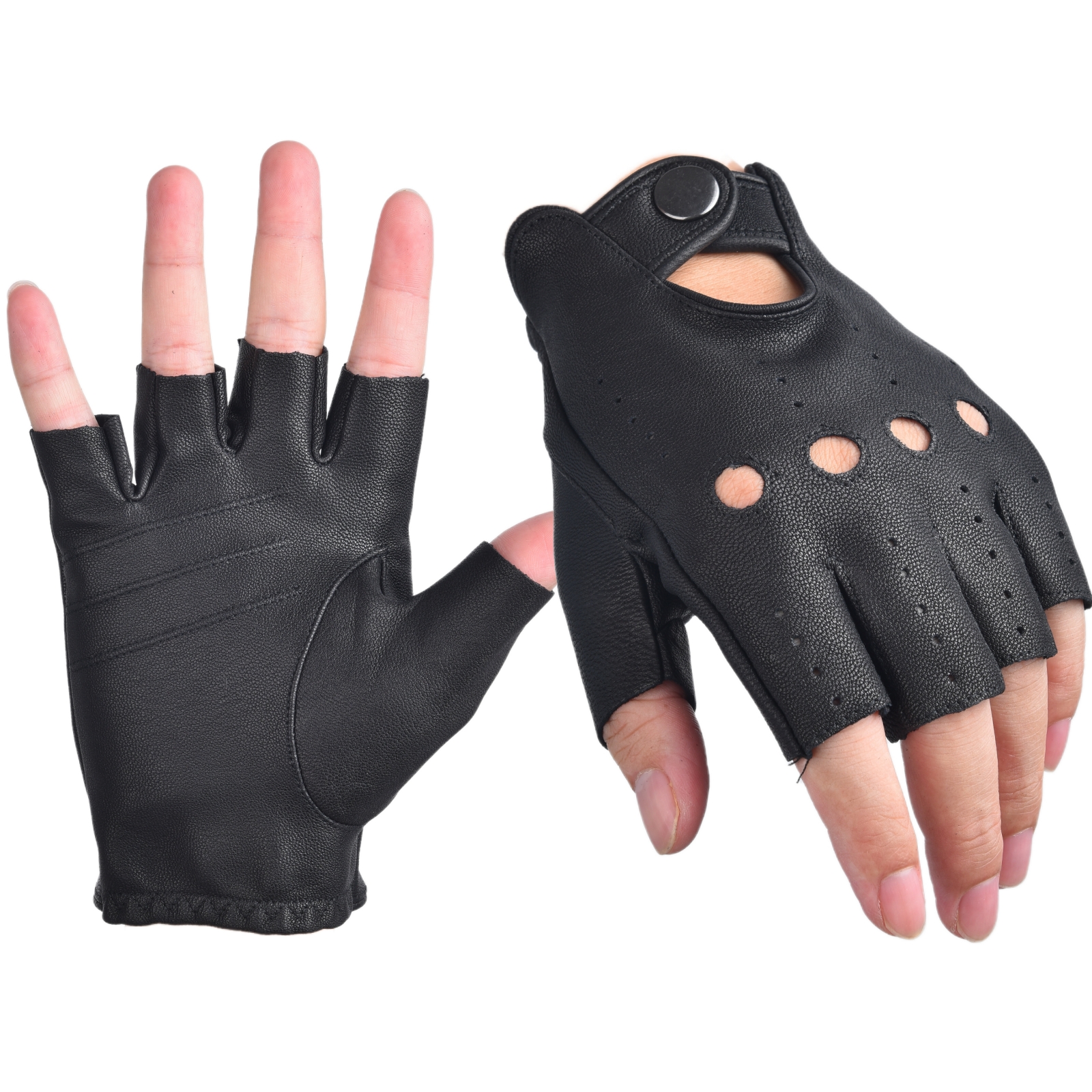Mens Fingerless Gloves Half Fi - Leather Driving Glove บทวิจารณ์และราคา